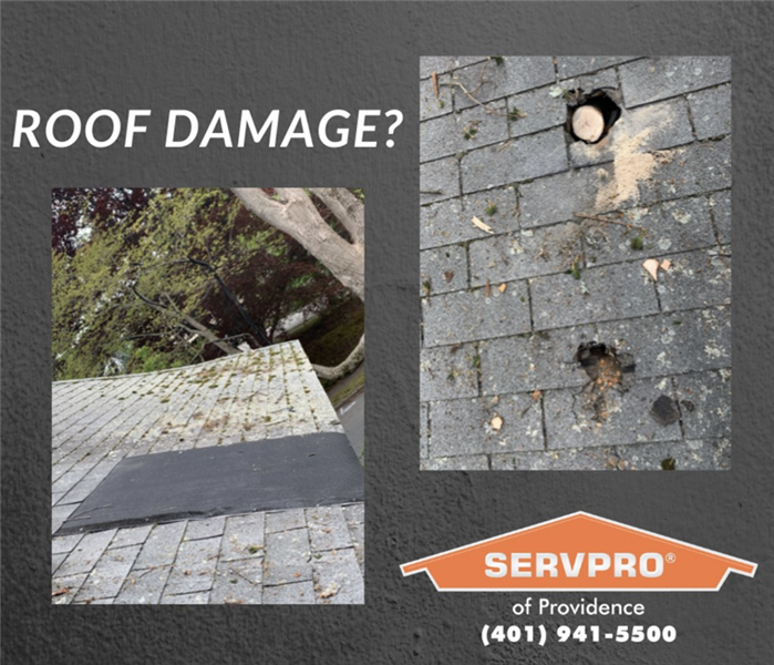 a before and after photo of roof damage