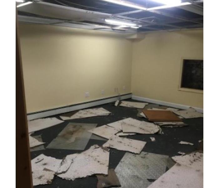Collapsed ceiling in a business.